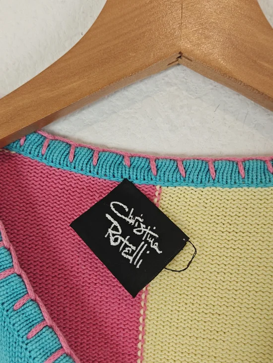 VTG Christina Rotelli Patchwork Bird Cardigan Embroidered Cottagecore M/L - Picture 6 of 13